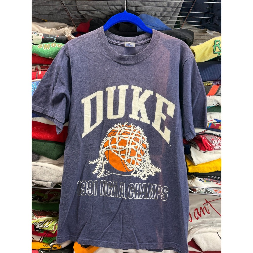 Vintage 1991 Duke NCAA Champs T-Shirt Jerzees Blue Single Stitch Made in USA M